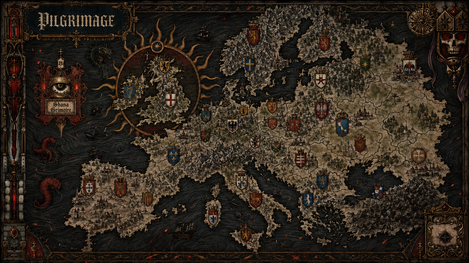 Medieval map of Europe showing the Pilgrimage route